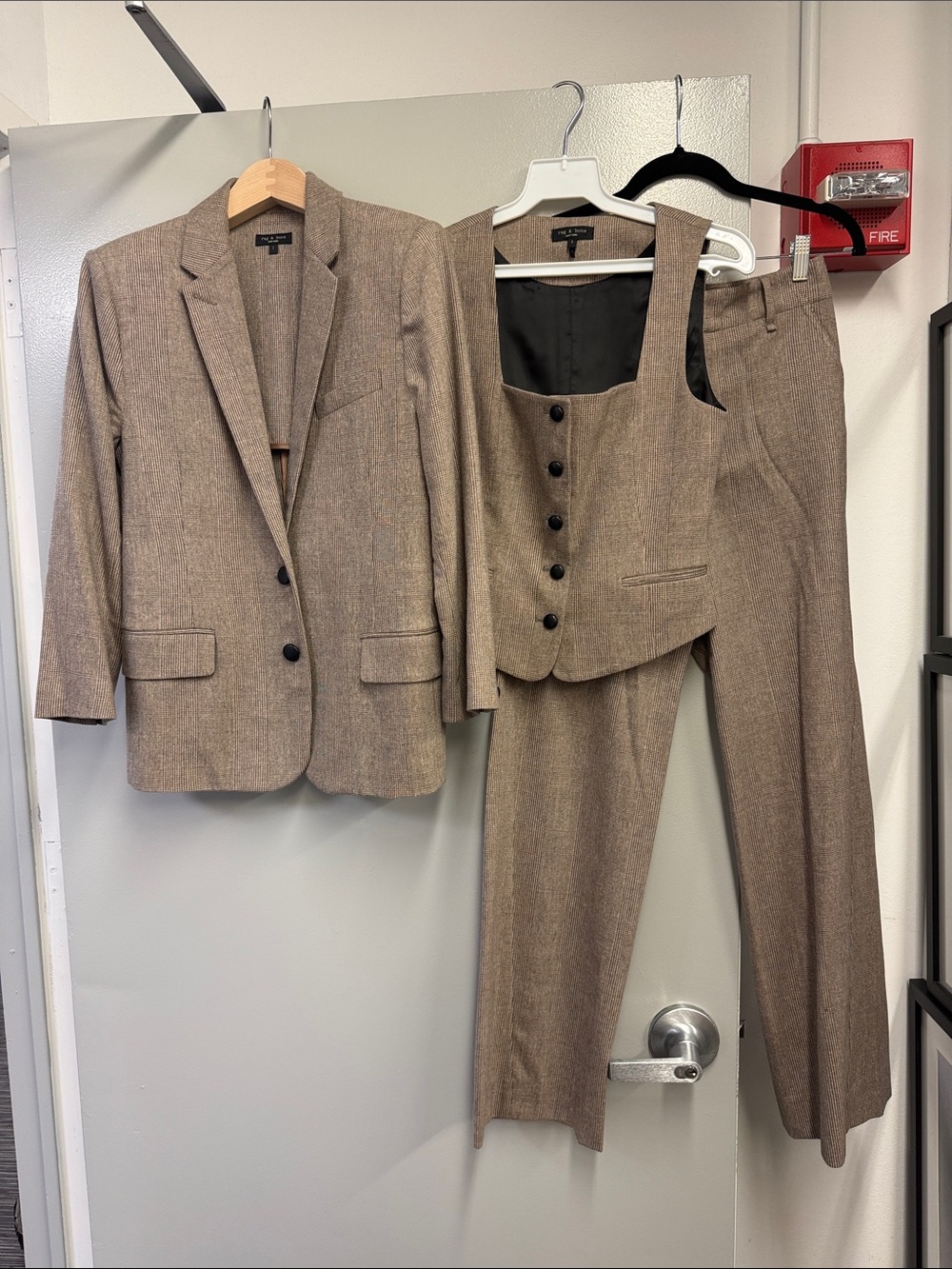 rag & bone Brown beige/tan plaid Three-Piece Pantsuit